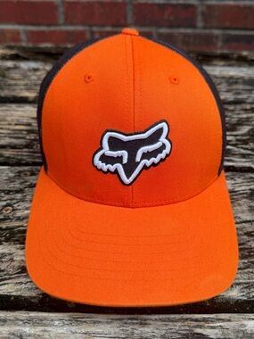 Fox Racing Orange and Black Adjustable SnapBack Mesh Trucker Hat with Logo BT1